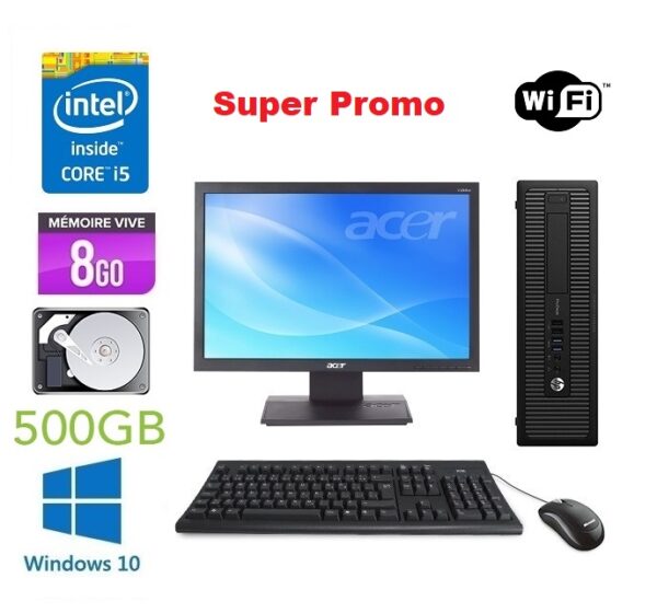 PC HP ProDesk 600 G1 Core i5-4570 I 8Go I 500 Go + Ecran 19″ Wide I WiFi [Remis à Neuf]