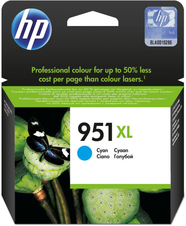 HP 951XL High Yield Cyan Original Ink CartridgeHP Officejet Pro 251/276/8100/8600/8610/8616/8620