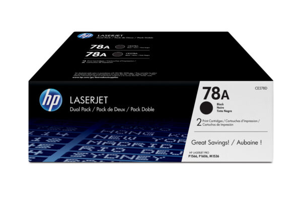HP 78A 2-pack Black Original LaserJet Toner CartrHP LJ P1566/P1606 Black Crtg