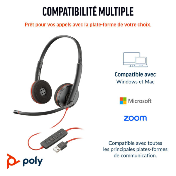Micro-casque POLY Blackwire 3220 stéréo USB-C + adaptateur USB-C/A – Image 4