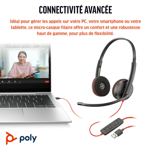 Micro-casque POLY Blackwire 3220 stéréo USB-C + adaptateur USB-C/A – Image 5